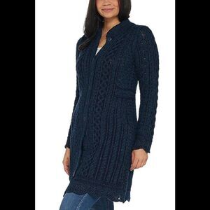 Aran Craft Merino Wool Long Button Front Cardigan Blackwatch - Regular
